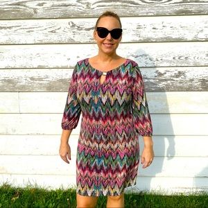Enfocus Studio 3/4 Sleeve Colorful Keyhole Dress sz 12